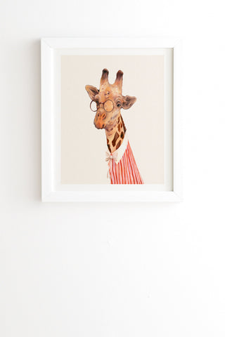 Animal Crew Lady Giraffe White Framed Wall Art